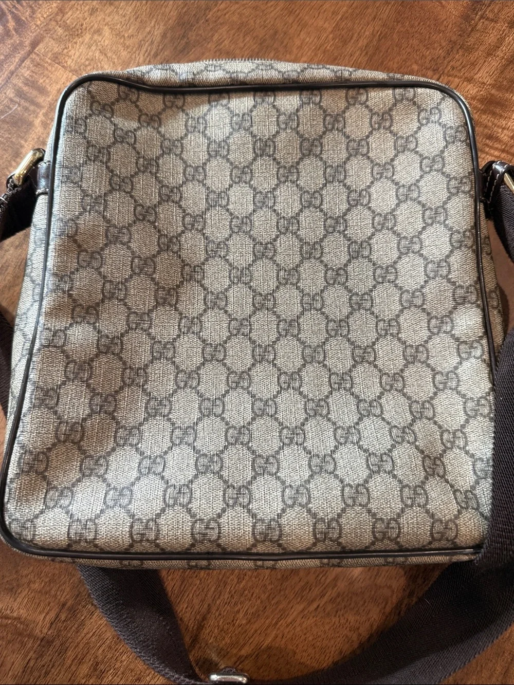 Gucci Beige Brown GG coated Canvas Messenger Bag with Adjustable Strap